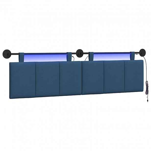 vidaXL Závěsné čelo postele S LED osvětlením Modrá Textil