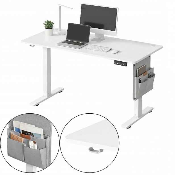 Elektrický Psací Stůl Nastavitelný počítačový, bílý, nastavení výšky přes Usb