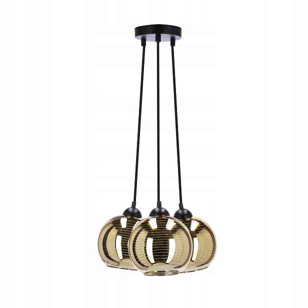 Modernistická trojitá závěsná lampa černá zlatá zrcadlová, nastavitelná