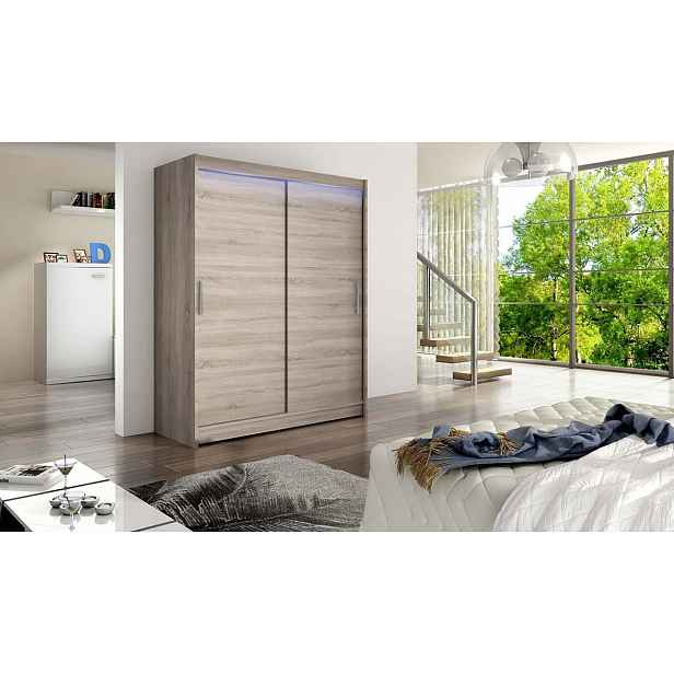 Šatní skříň 150 cm s posuvnými dveřmi a LED osvětlením ELADIO 1 - dub lanýž