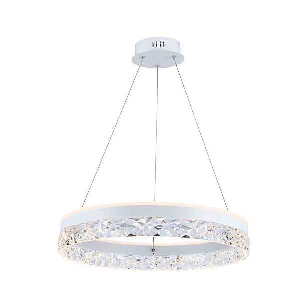 Závěsná Led lampa křišťálová bílá, moderní, kulatá, 50 cm, glamour V-tac