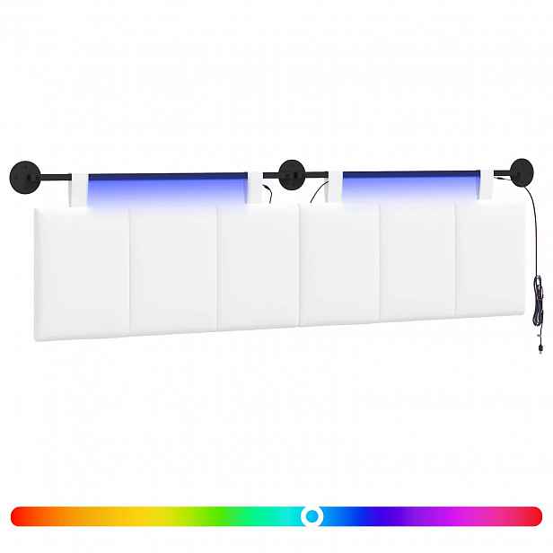 vidaXL Závěsné čelo postele S LED osvětlením Bílá Textil