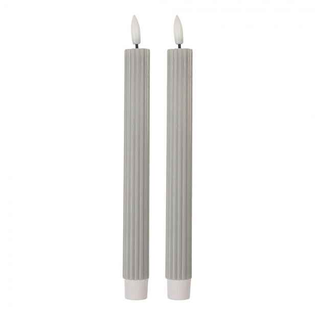 Set 2ks šedá úzká svíčka s vroubkováním Led Candle - Ø 2*25 cm / 2*AAA Clayre & Eef