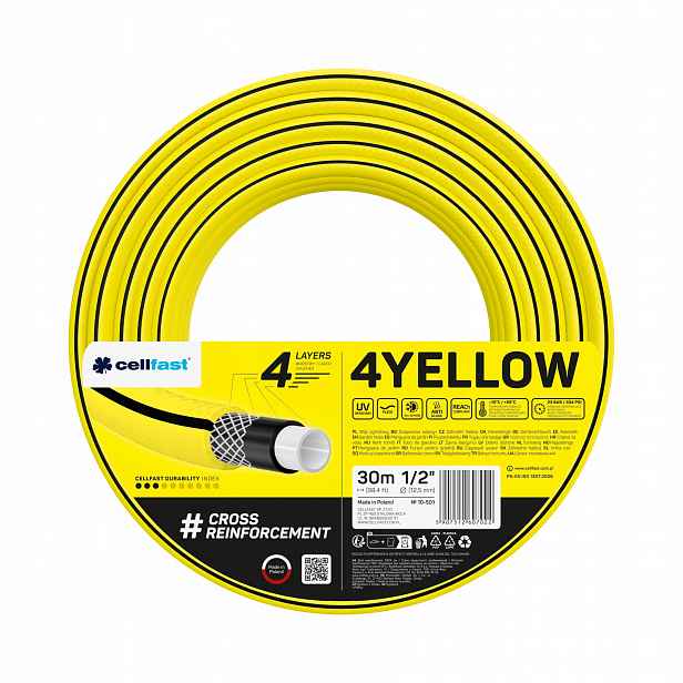 Zahradní hadice Cellfast 1/2" 30 m 4Yellow pro vodu, 4vrstvá, Elastická, Silná