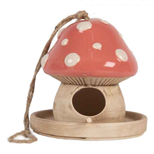 Dekorace závěsné keramické ptačí krmítko – Pohádková muchomůrka - Ø 13*13 cm Clayre & Eef