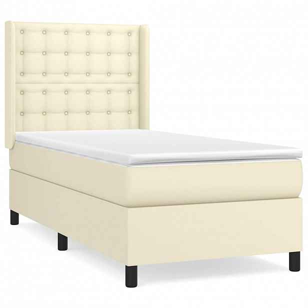vidaXL Box spring postel s matrací krémová 90x190 cm umělá kůže