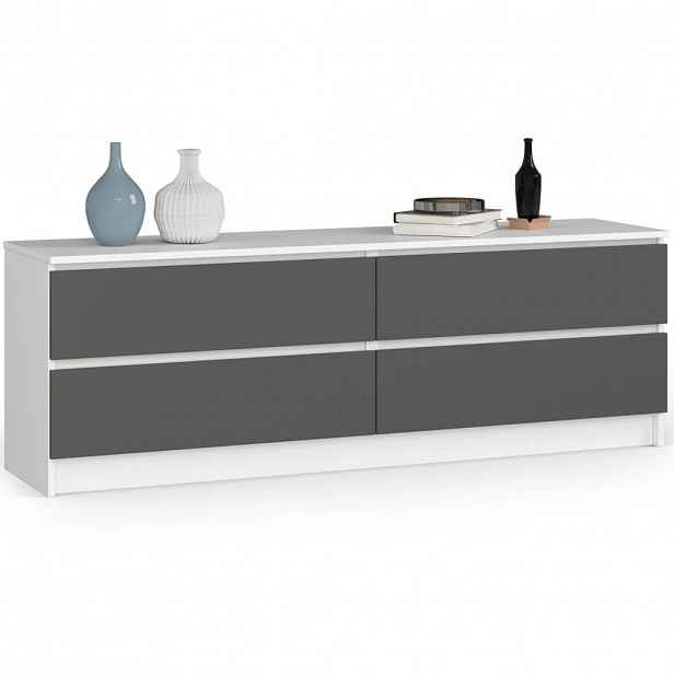 Nízká komoda se šuplíky SAVRILA - bílá / šedá