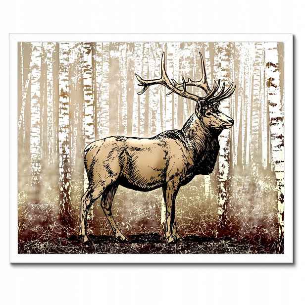 Plakáty v rámu 50x40 Jelen v lese břízy