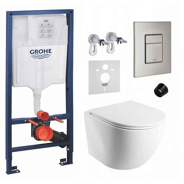 Podomítkový Wc set Grohe s mísou Cmwbp a tlačítkem nerezová ocel matná