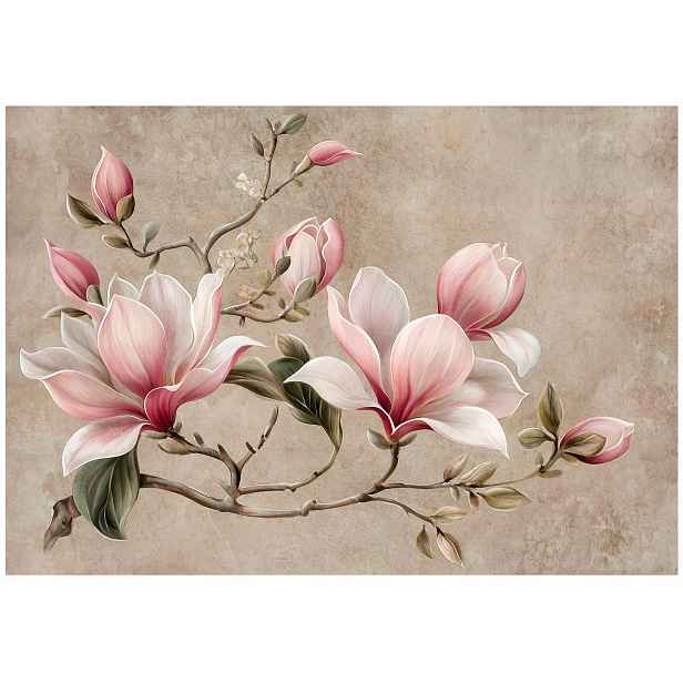 Vinylová Tapeta Na Flizelině Růžové Květy Magnolie Vintage Beton 416x254