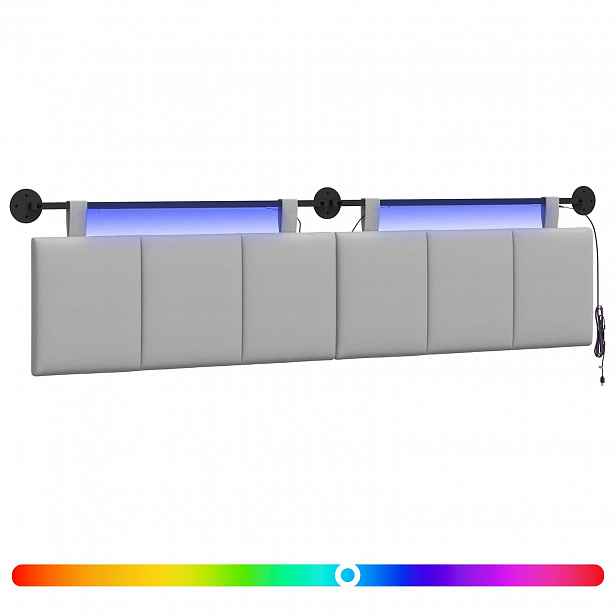 vidaXL Závěsné čelo postele S LED osvětlením Oblačno šedá Textil