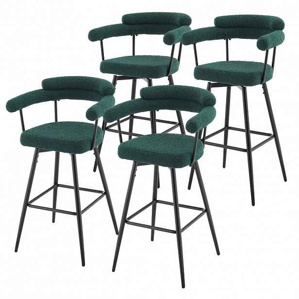 ML-DESIGN BAROVÉ STOLIČKY 4ks otočné tmavě zelené s plyšovým potahem, výška 76 cm