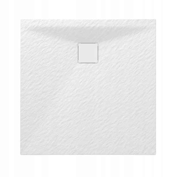 Sprchová Vanička 80x80 CM Čtvercová Nízká Bílá Struktura Kamene Teja Sifon