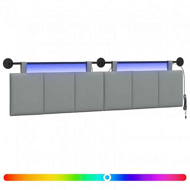 vidaXL Závěsné čelo postele S LED osvětlením Světle šedá Textil