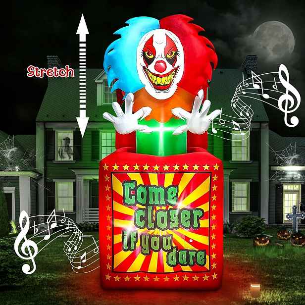 Animovaný Nafukovací Klaun 2 M S Hudbou A Ledem, Strašidelná Halloweenská Dekorace