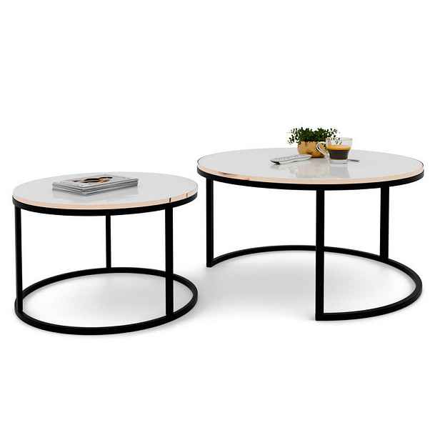 Idohome SADA KONFERENČNÍCH STOLKŮ LAVO 80/60 cm kulaté, černé / bílé vysoký lesk