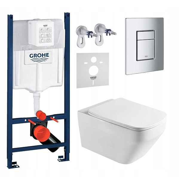 Sada Wc Rám Grohe s mísou Wc Imprese Naron a tlačítkem chrom Fresh