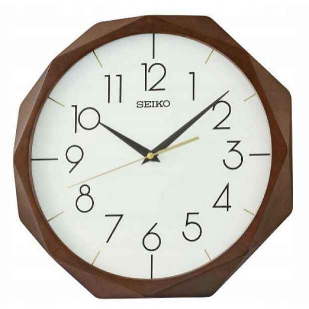 Čitelný Klasický Dřevěný 8-ÚHELNÍKOVÝ Japonský Hodinový Stroj Seiko QXA863B 34,5 cm