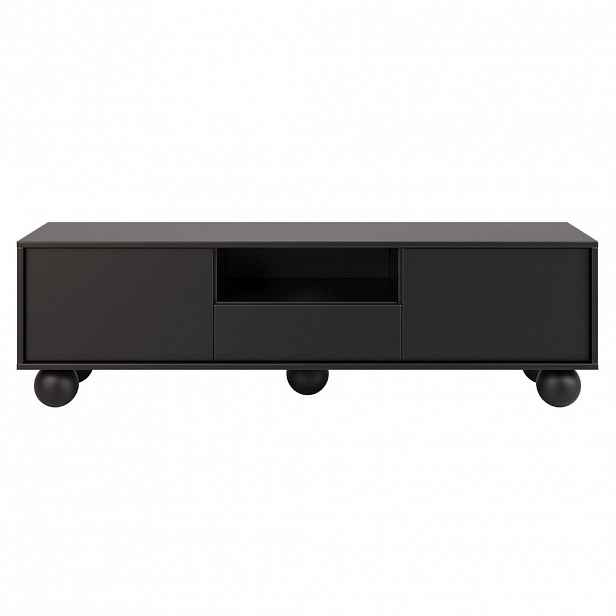 Beautysofa NÍZKÁ komoda Adel se 2 dvířky a 1 zásuvkou, s kulatými nožkami, 154 cm, bezúchytkový, černý