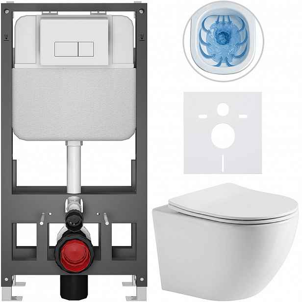 Kompletní WC set Basic/Cesso - bílá lesklá - WC tlačítko Modulo/Bílá - volně stojící - předstěnová instalace - 49x36 cm - 8050BD85957