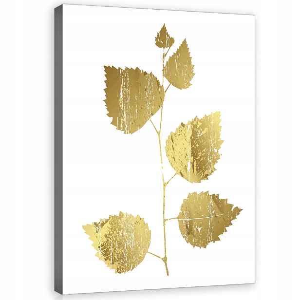 Obraz 60x80 Zlaté listy větvička bílé pozadí minimalismus elegance luxus