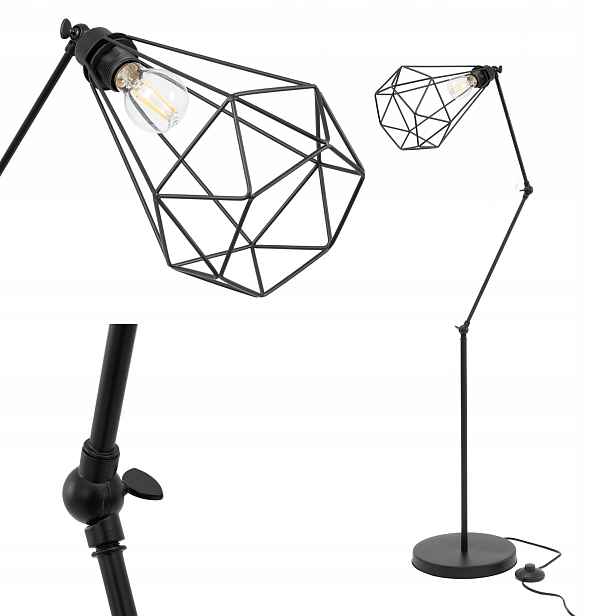 Stojací Lampa Černá Loftová, Černá, Reno