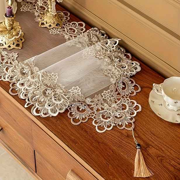 TEMU 1 ks Síťovaný krajkový běhoun na stůl, ubrus na jídelní stůl, sideboard, vhodný pro restaurace, kavárny, sváteční večírky a oslavy!