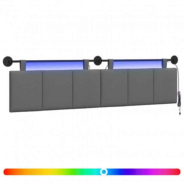 vidaXL Závěsné čelo postele S LED osvětlením Tmavě šedá Textil