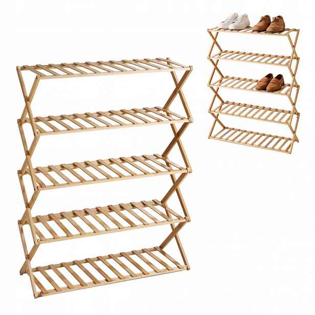 Bambusový regál Skříňka Police na boty 5 polic 87 cm Organizer Skládací Scandi