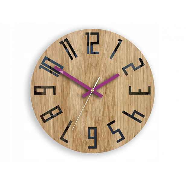 Dřevěné hodiny Dub Slim_Wood_Violet ModernClock