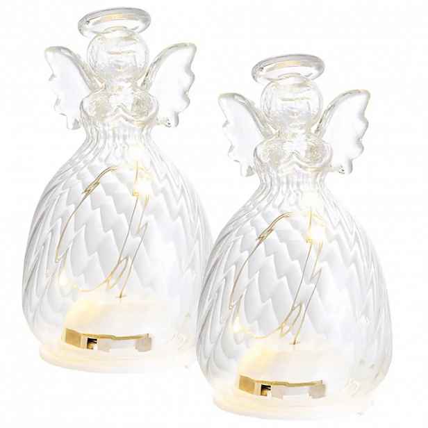 LED svítící anděl skleněný, čirý, 8 cm, sada 2 kusy