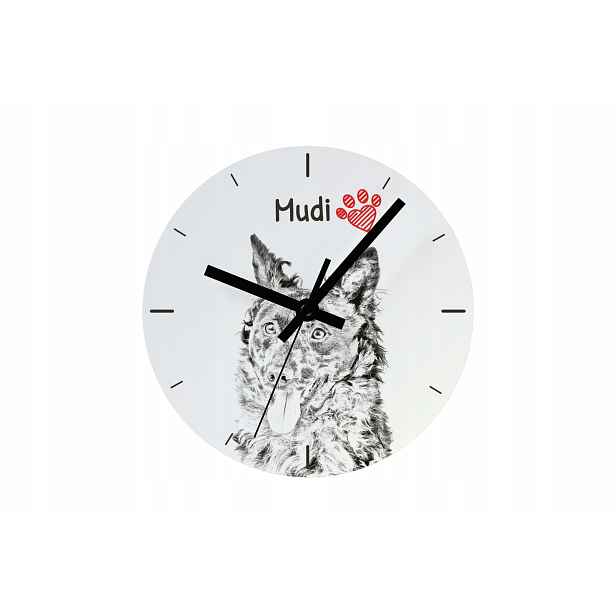 Mudi hodiny se psem, závěsné a stojící, personalizace fotografií, 20 cm