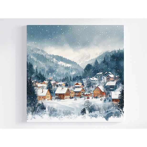 Obraz Na Plátně Canvas Zima Krajina Hory Vesnice Osada Domy Sníh Les 50x50