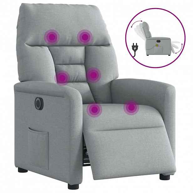 vidaXL Elektrické masážní polohovací křeslo světle šedé textil