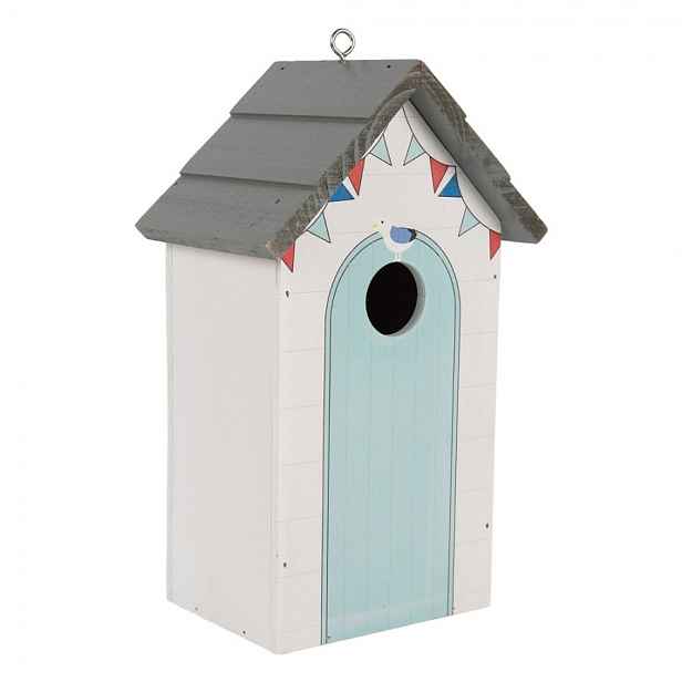 Modro-bílá dřevěná ptačí budka jako plážový domek Birdhouse - 15*10*22 cm Clayre & Eef