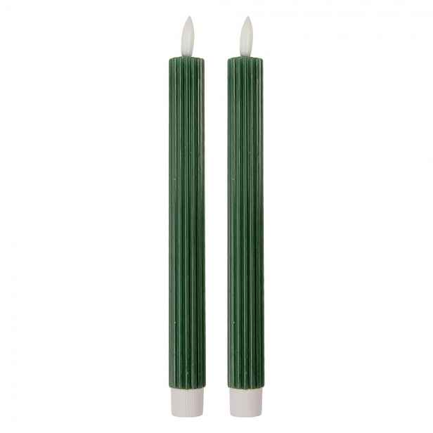 Set 2ks úzká zelená svíčka s vroubkováním Led Candle - Ø 2*25 cm / 2*AAA Clayre & Eef