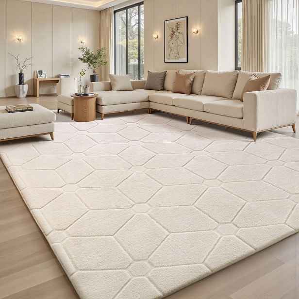 Žakárový koberec ecru 160x230 cm, měkký, do obývacího pokoje, loftový styl