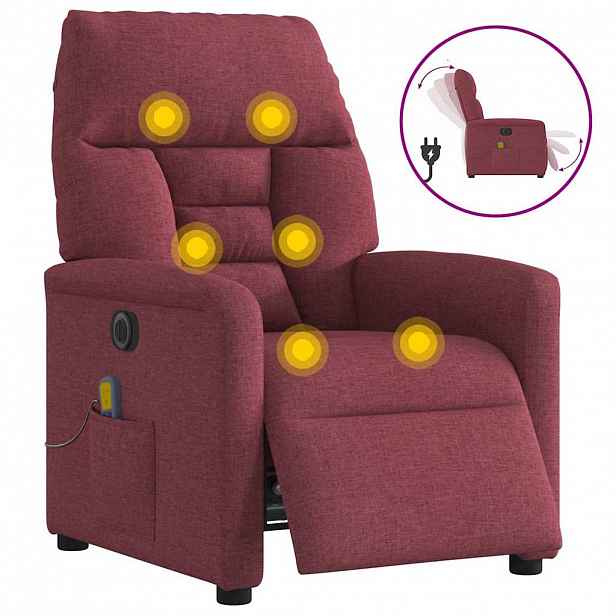 vidaXL Elektrické masážní polohovací křeslo vínové textil