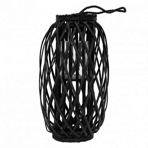 ECD-Germany LATERNA Ried 50xØ28 cm černá s uchem a skleněnou vložkou