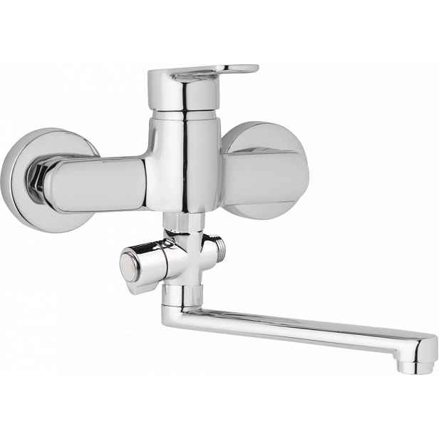 JB Sanitary Nástěnná umyvadlová a sprchová baterie MIRAM, rozteč 150 mm, otočný přepínač, bez příslušenství, ramínko 300 mm M10 37 10