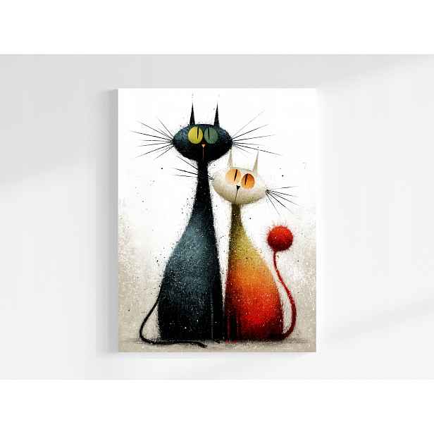 Obraz Na Plátně Canvas Grafika Dvě Kočky Černá Rudá Přátelství Láska 60x80