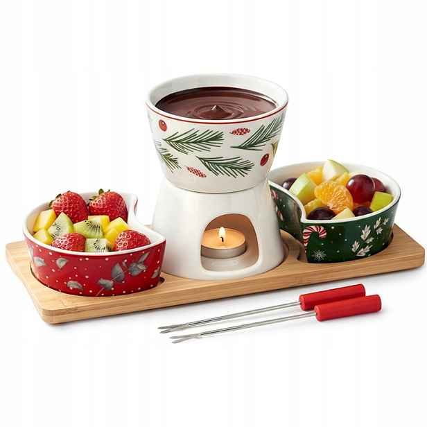 Porcelánová sada na fondue na tácku, 6 dílů