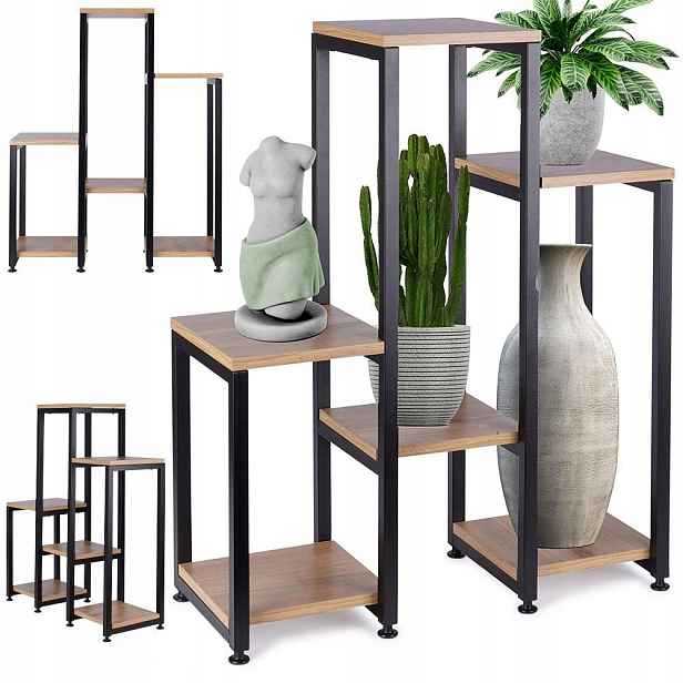 Držák Na Květináč Stojan na květiny 6-úrovňový Kaskáda Kovový Loft Vilde 80 cm