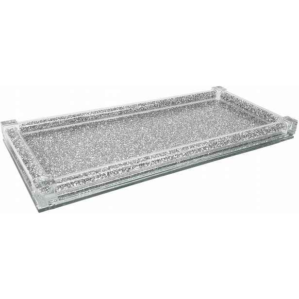 Podnos Skleněný Obdélníkový Stříbrný Glamour Krystaly HB66332-SFJ