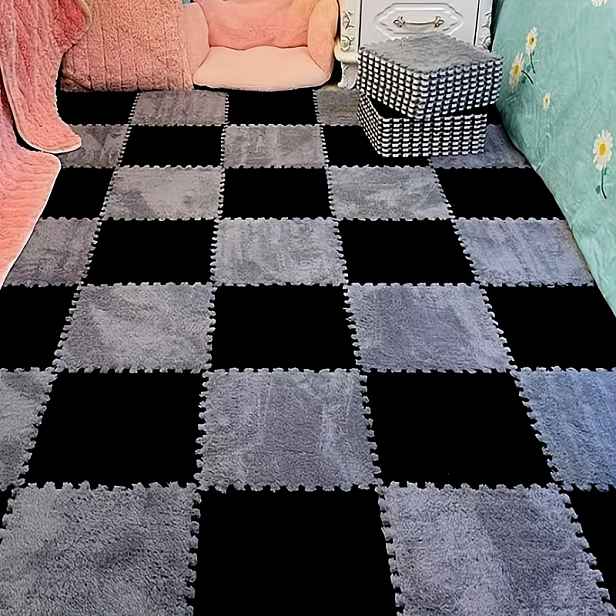 TEMU Sada 30 ks plyšových propojitelných koberečků, pěnová puzzle podložka v blokovém stylu do ložnice, puzzle podlahová rohož do obývacího pokoje,