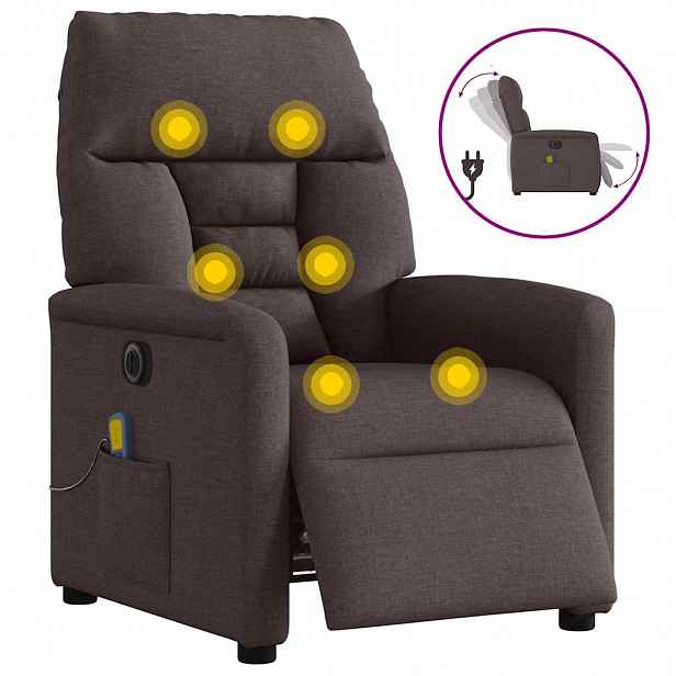 vidaXL Elektrické masážní polohovací křeslo tmavě hnědé textil