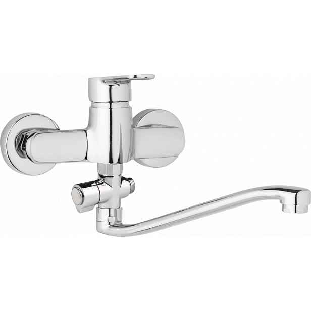 JB Sanitary Nástěnná umyvadlová a sprchová baterie MIRAM, rozteč 150 mm, otočný přepínač, bez příslušenství, S ramínko 300 mm M10 37 40