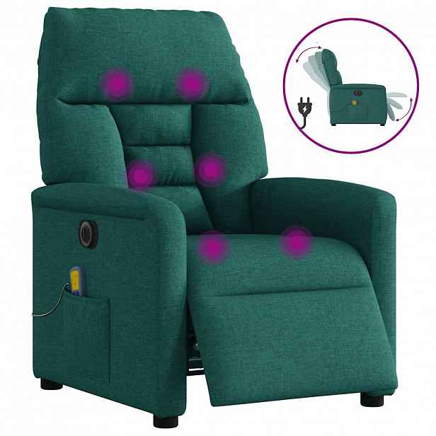 vidaXL Elektrické masážní polohovací křeslo tmavě zelené textil