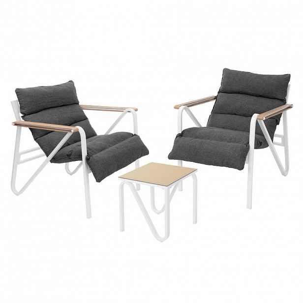 ML-DESIGN ZAHRADNÍ nábytek, 3dílná sada, bílá-šedá, s ocelovým rámem
