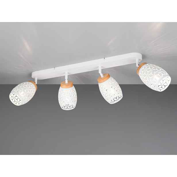 Stropní osvětlení Bidar, bílý kov/dřevo, 4 svítidla